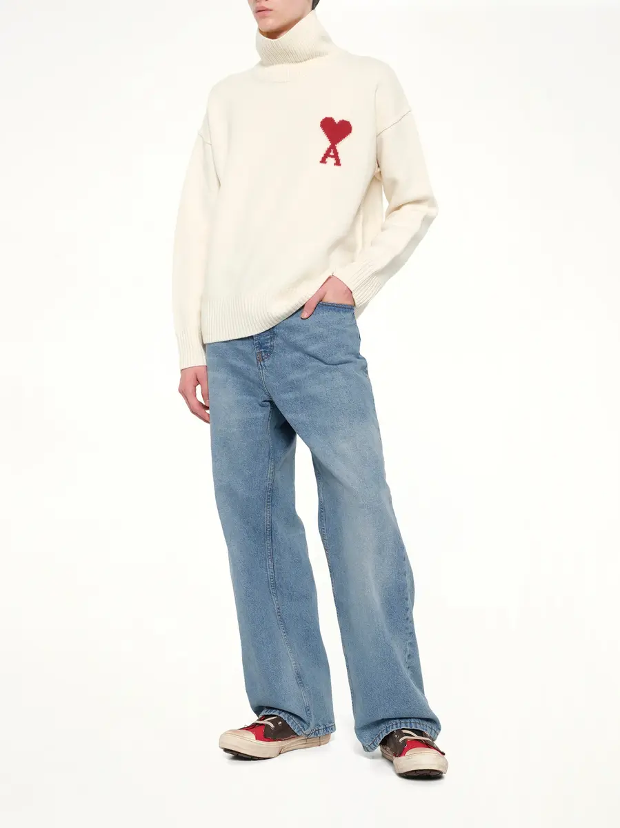 AMI PARIS Contrasted Adc Funnel Neck Sweater in Cream White | Thumbnail 4 AMI PARIS Contrasted Adc Funnel Neck Sweater in Cream White | Thumbnail 4