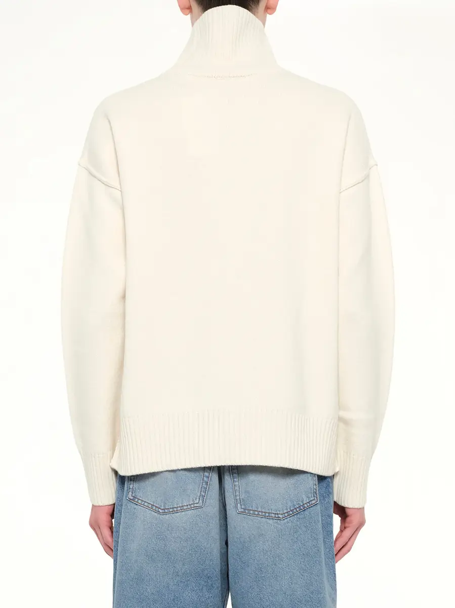 AMI PARIS Contrasted Adc Funnel Neck Sweater in Cream White | Thumbnail 5 AMI PARIS Contrasted Adc Funnel Neck Sweater in Cream White | Thumbnail 5