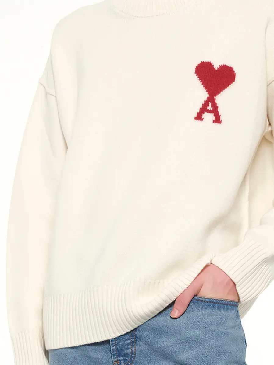 AMI PARIS Contrasted Adc Funnel Neck Sweater in Cream White | Thumbnail 6 AMI PARIS Contrasted Adc Funnel Neck Sweater in Cream White | Thumbnail 6