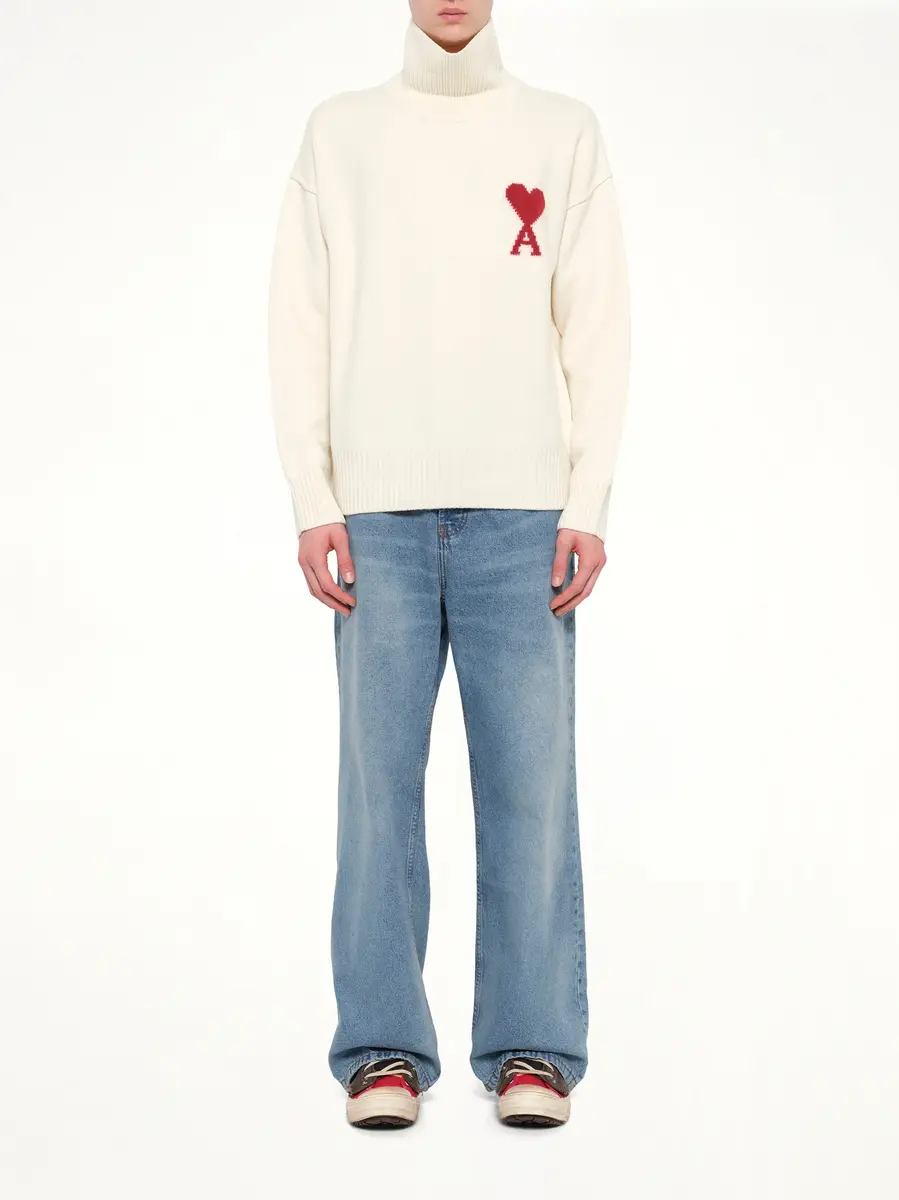 AMI PARIS Contrasted Adc Funnel Neck Sweater in Cream White | Thumbnail 7 AMI PARIS Contrasted Adc Funnel Neck Sweater in Cream White | Thumbnail 7