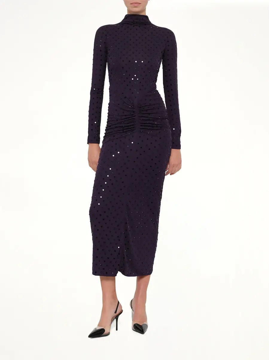 Alaïa Draped Dress LS in Aubergine | Thumbnail 4 Alaïa Draped Dress LS in Aubergine | Thumbnail 4