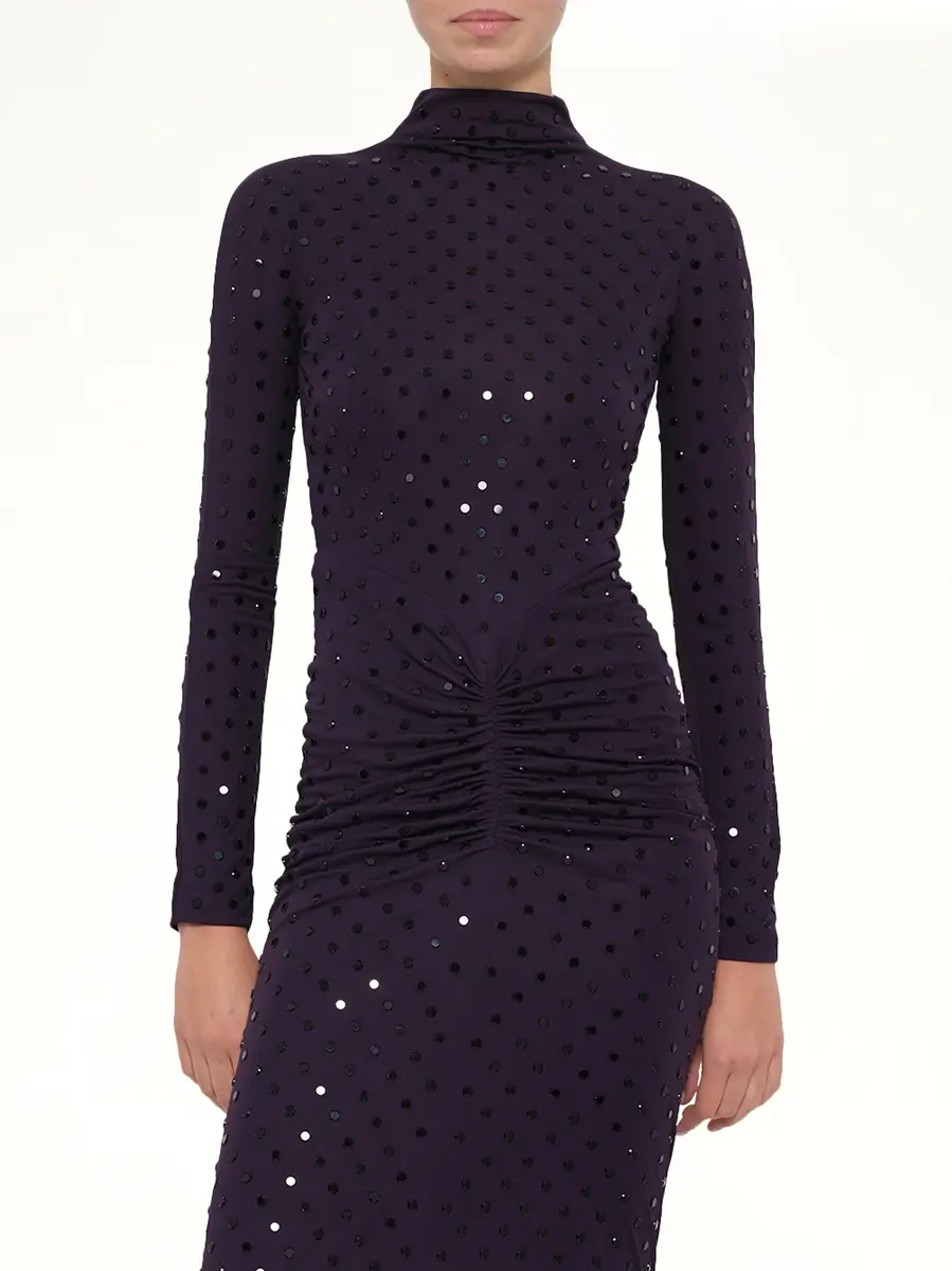 Alaïa Draped Dress LS in Aubergine | Thumbnail 6 Alaïa Draped Dress LS in Aubergine | Thumbnail 6