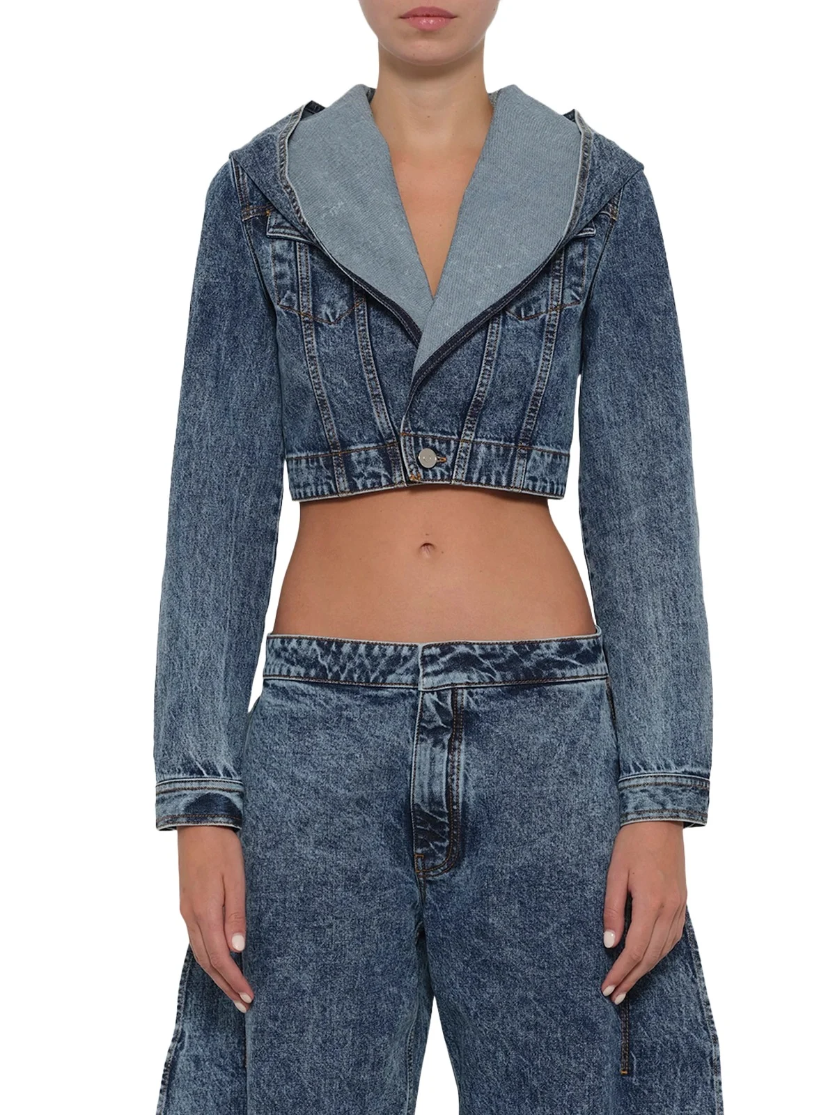 ALAÏA Hooded Jacket in Blue Denim