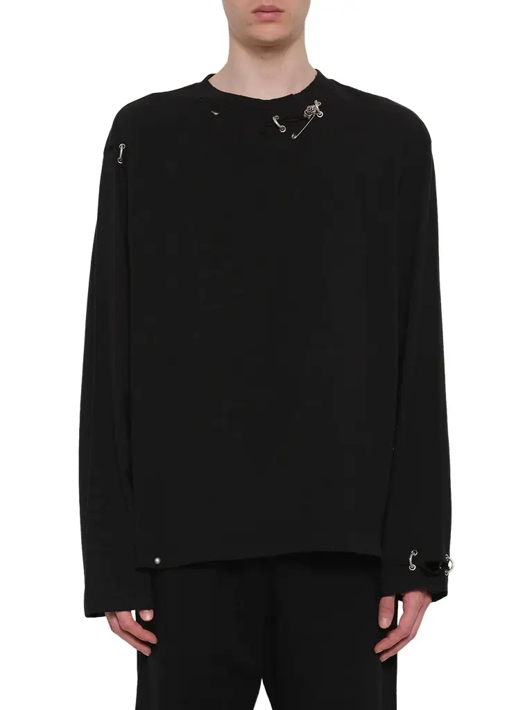 We11Done Piercing Detail Long Sleeve T-shirt | Image 1 We11Done Piercing Detail Long Sleeve T-shirt | Image 1