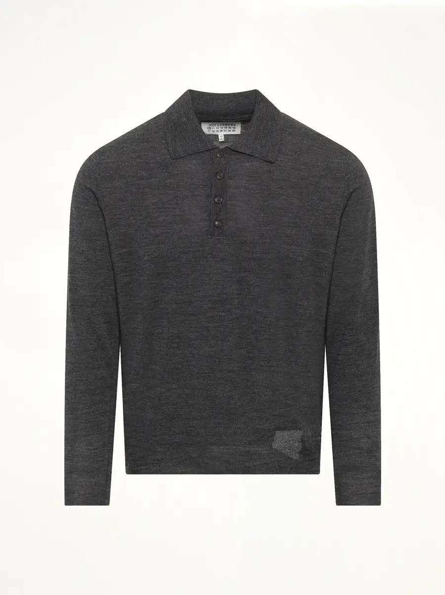 Maison Margiela Knit Polo in Medium Grey | Thumbnail 3 Maison Margiela Knit Polo in Medium Grey | Thumbnail 3