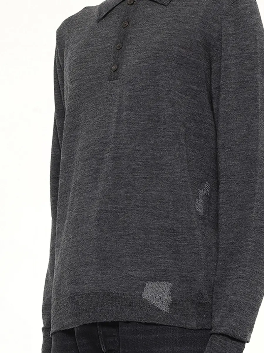 Maison Margiela Knit Polo in Medium Grey | Thumbnail 6 Maison Margiela Knit Polo in Medium Grey | Thumbnail 6