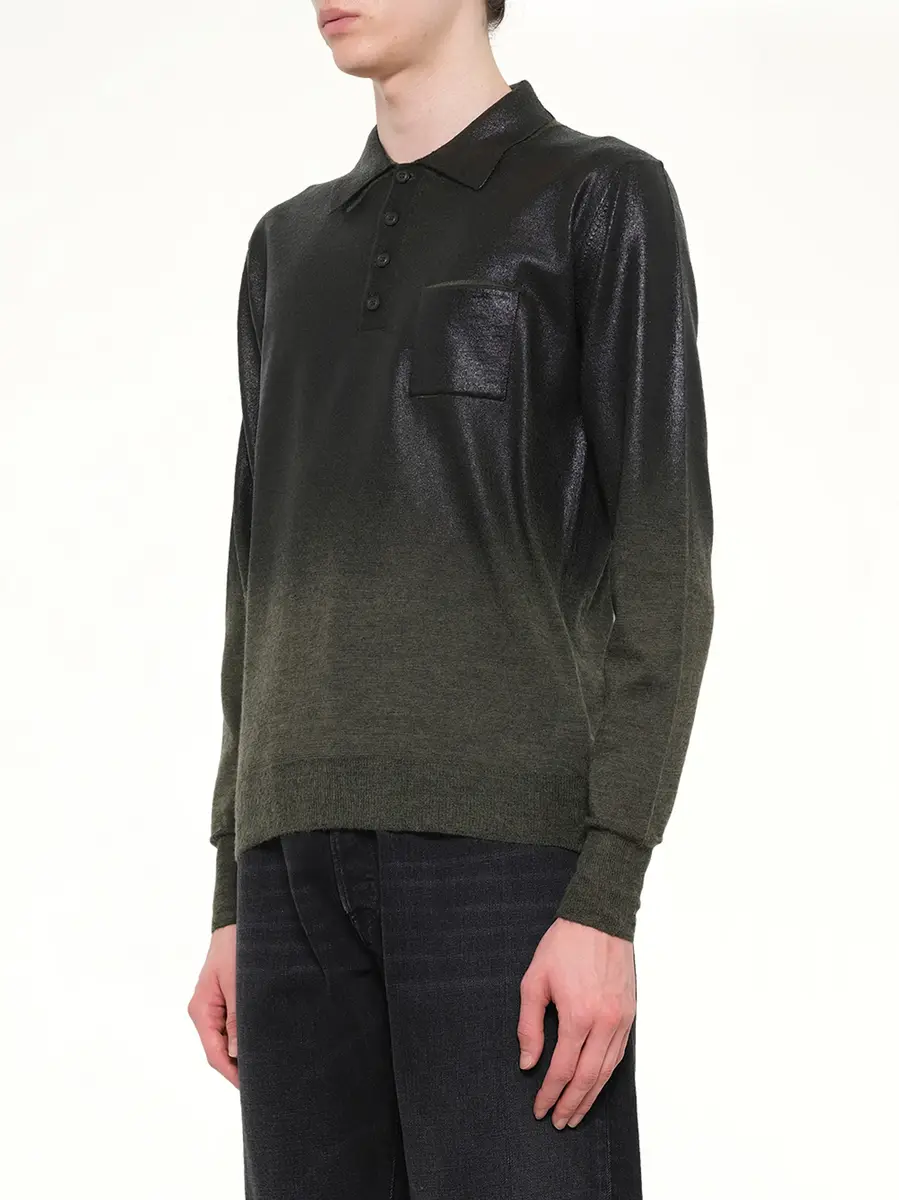 Maison Margiela Coated Knit Polo in Green/black | Thumbnail 2 Maison Margiela Coated Knit Polo in Green/black | Thumbnail 2