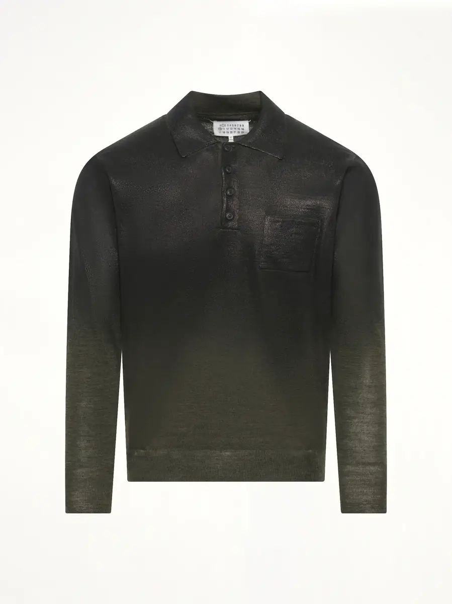 Maison Margiela Coated Knit Polo in Green/black | Thumbnail 3 Maison Margiela Coated Knit Polo in Green/black | Thumbnail 3