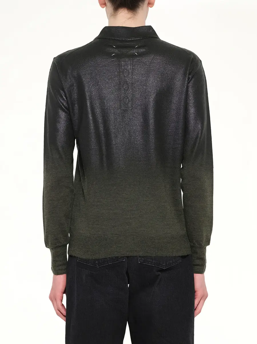 Maison Margiela Coated Knit Polo in Green/black | Thumbnail 5 Maison Margiela Coated Knit Polo in Green/black | Thumbnail 5