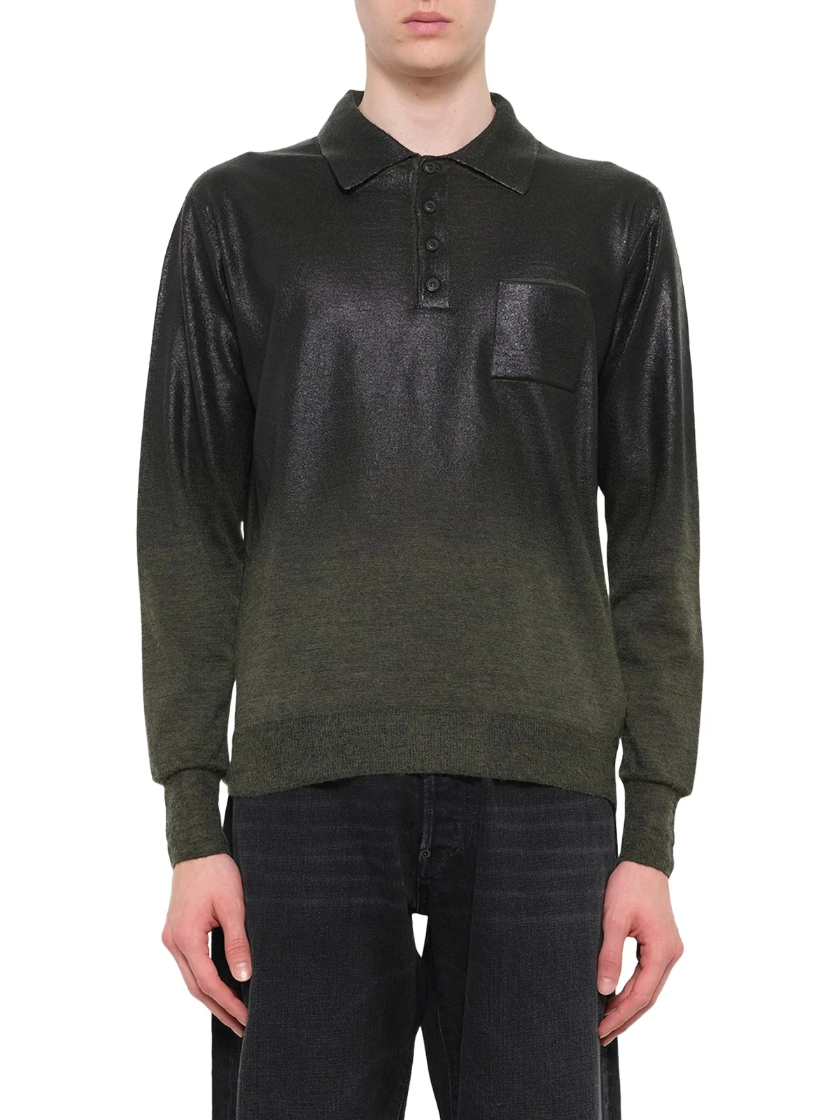 Maison Margiela Coated Knit Polo in Green/black
