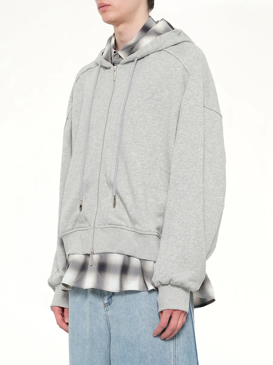 FENG CHEN WANG 2 in 1 Zip Hoodie With Check Grey | Thumbnail 2 FENG CHEN WANG 2 in 1 Zip Hoodie With Check Grey | Thumbnail 2