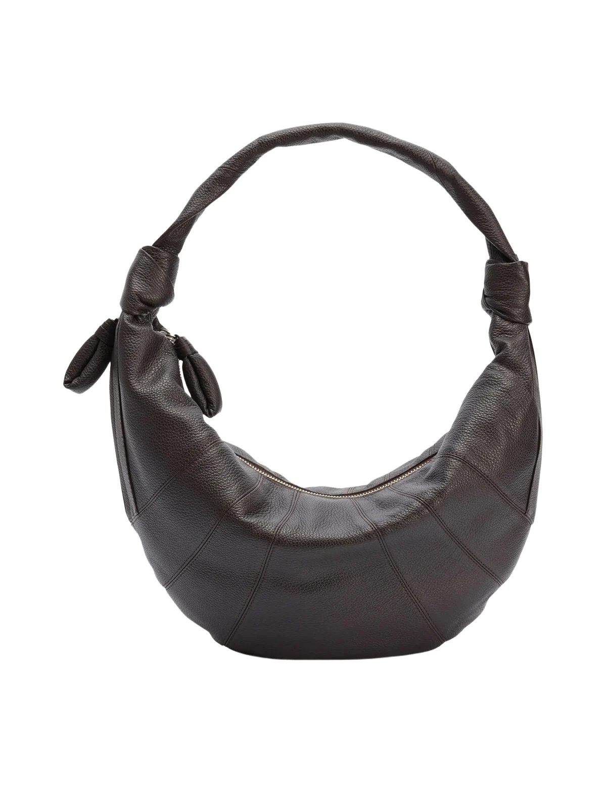 Fortune Croissant Grained Leather Bag in Dark Chocolate