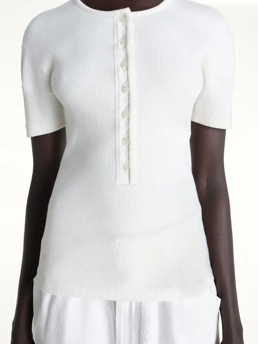 Lemaire Fitted Henley in Milk | Thumbnail 2 Lemaire Fitted Henley in Milk | Thumbnail 2