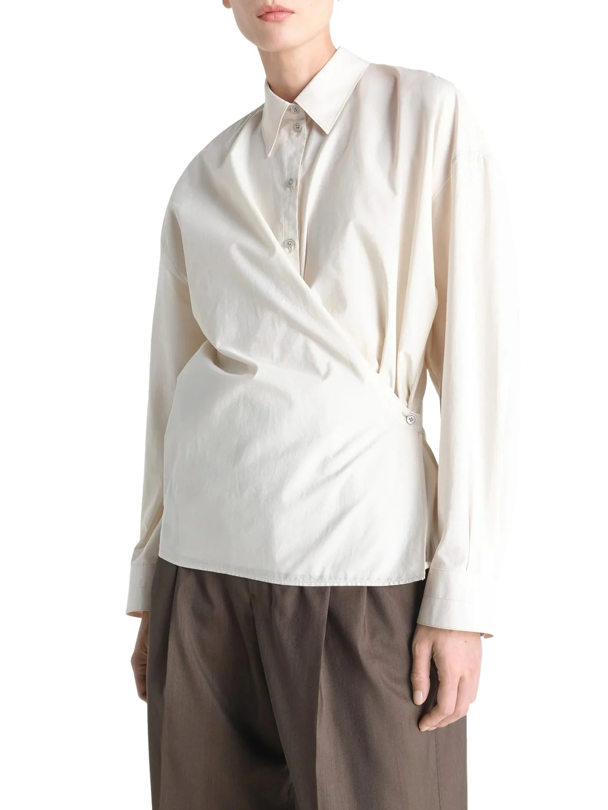 Lemaire Straight Collar Twisted Shirt in Light Cream