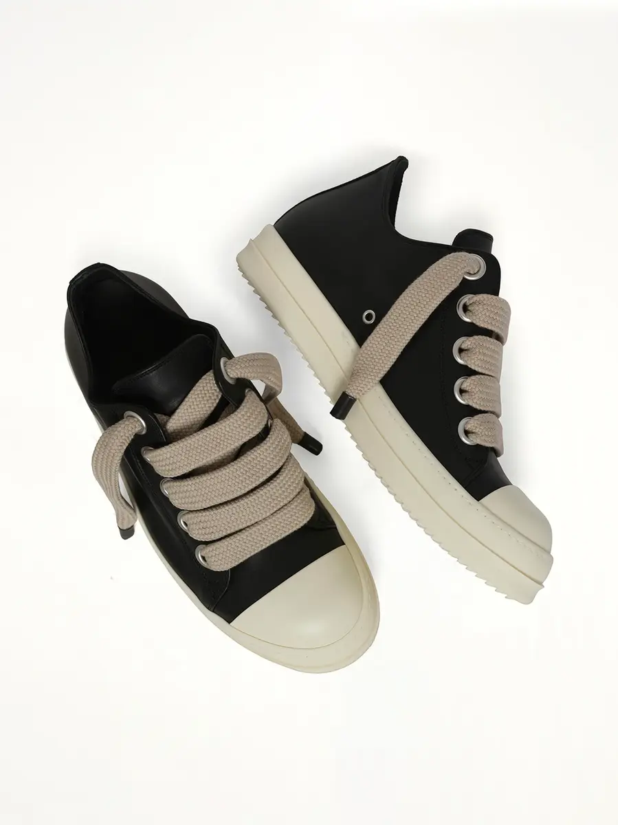 Rick Owens Jumbolace Low Sneaks in Black/milk Black | Thumbnail 4 Rick Owens Jumbolace Low Sneaks in Black/milk Black | Thumbnail 4