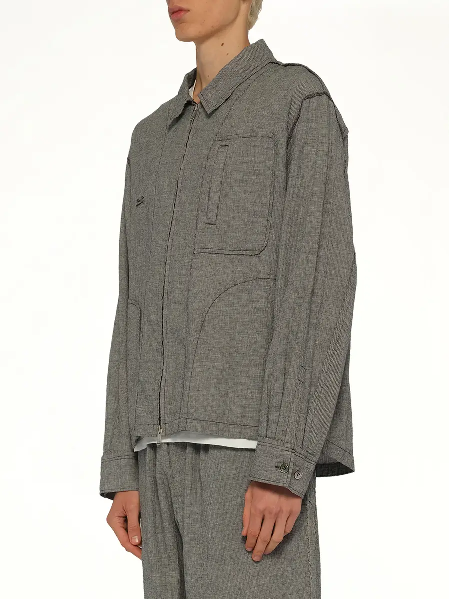 Undercover Linen Stripe Blouson in White/black | Thumbnail 2