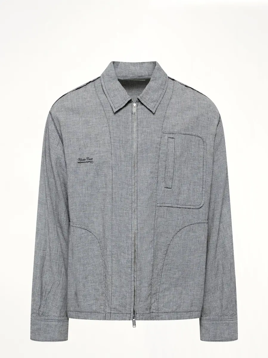 Undercover Linen Stripe Blouson in White/black | Thumbnail 3