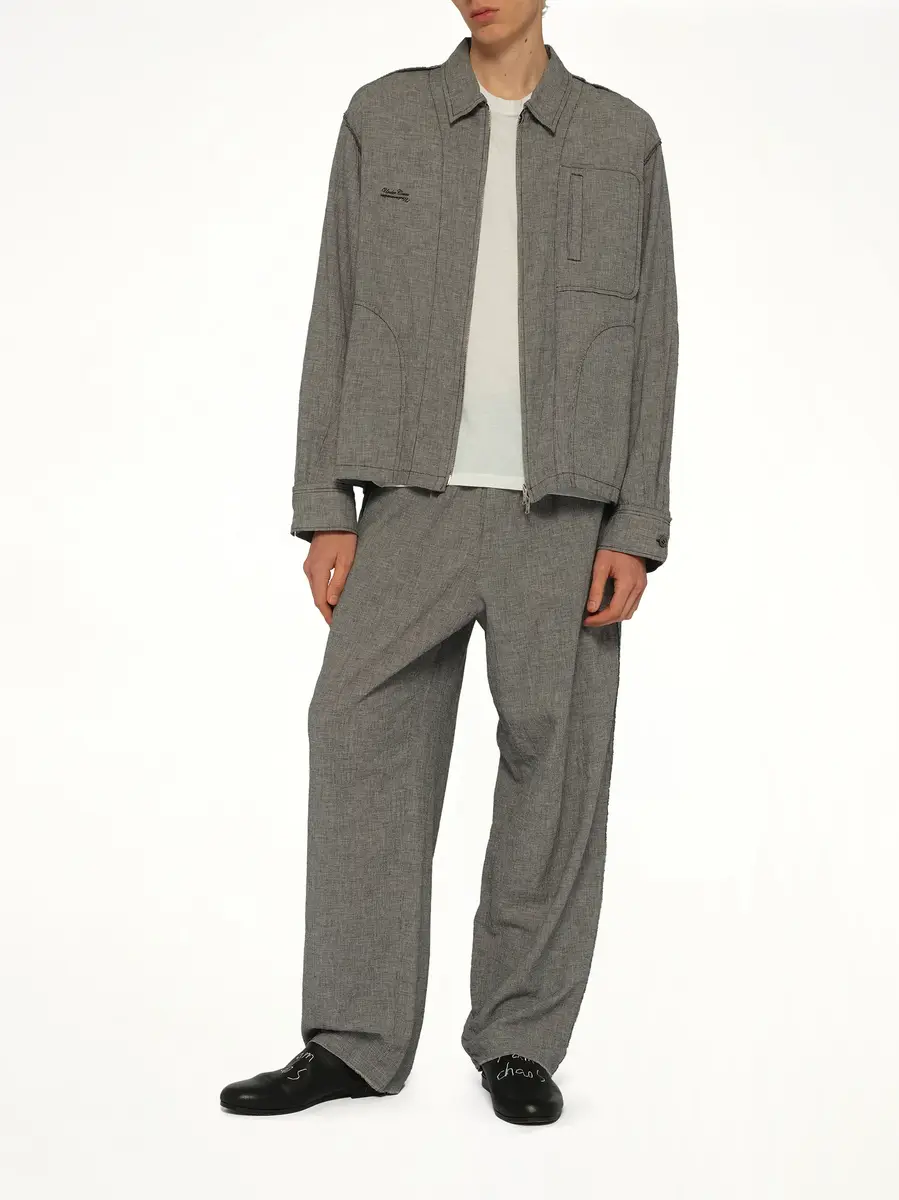 Undercover Linen Stripe Blouson in White/black | Thumbnail 4