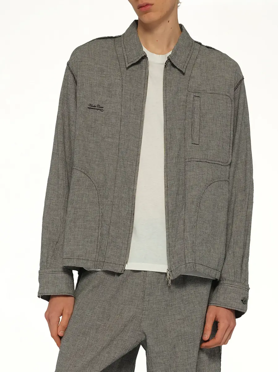 Undercover Linen Stripe Blouson in White/black | Thumbnail 6