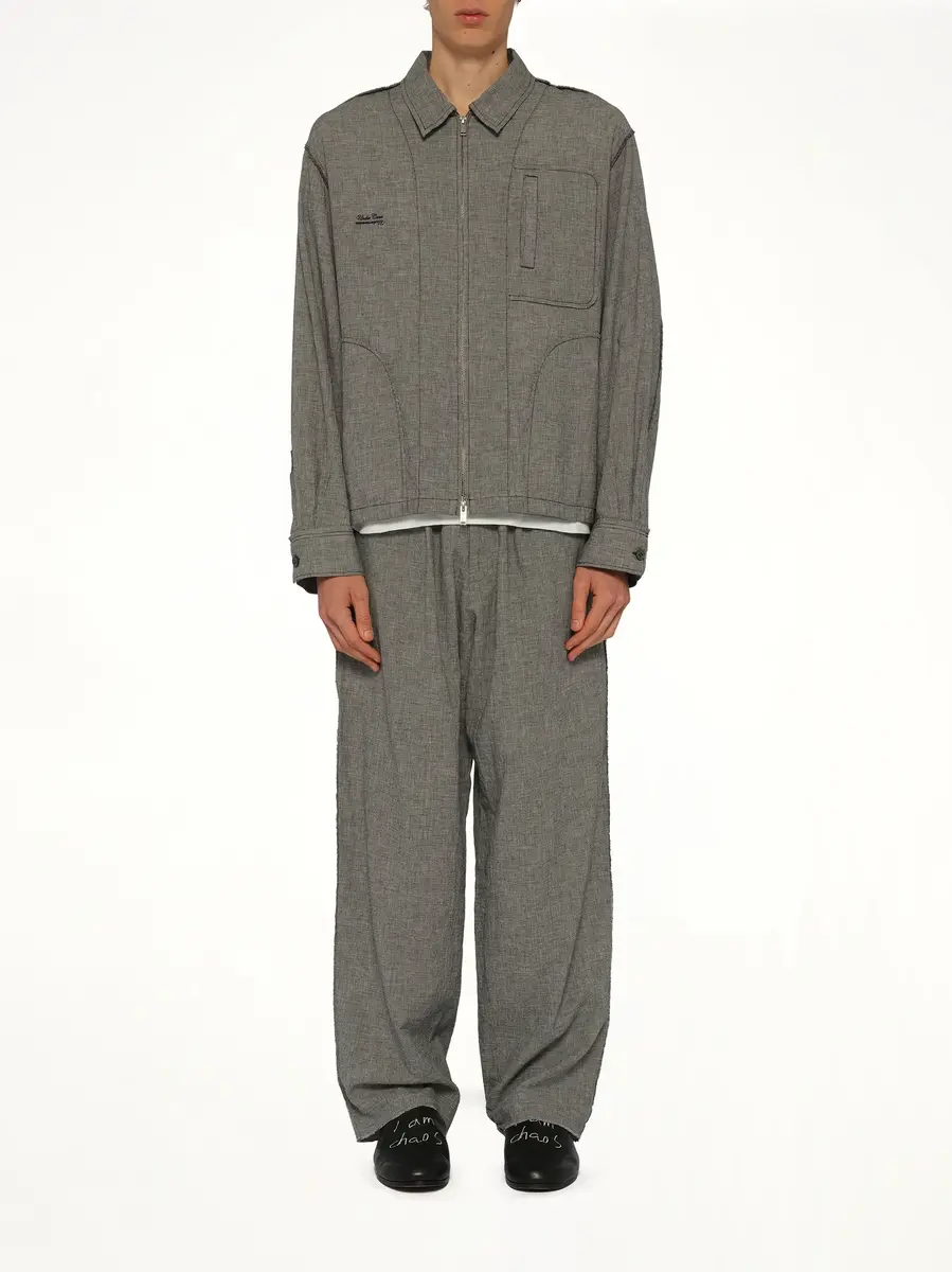 Undercover Linen Stripe Blouson in White/black | Thumbnail 7