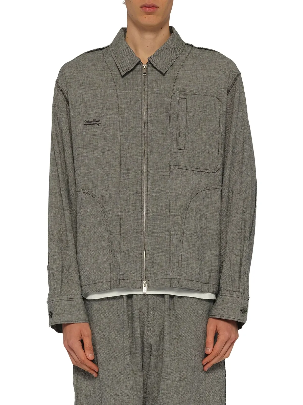 Undercover Linen Stripe Blouson in White/black