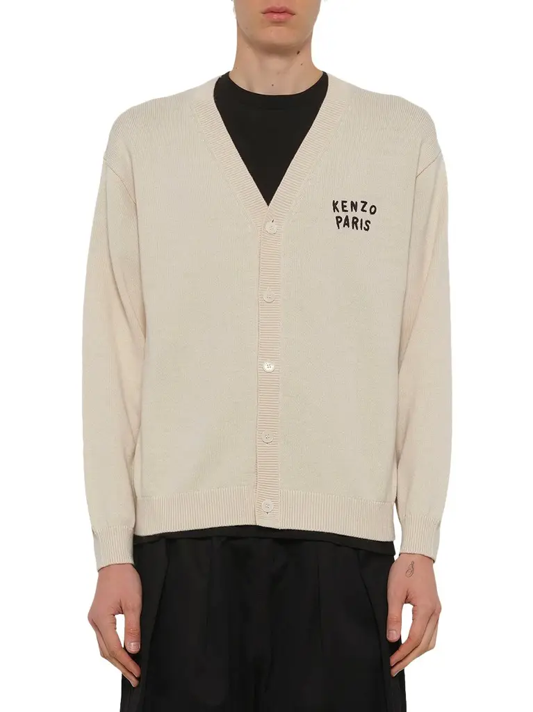 KENZO Kenzo Boke Heart Cardigan in Ecru Beige | Image 1 KENZO Kenzo Boke Heart Cardigan in Ecru Beige | Image 1