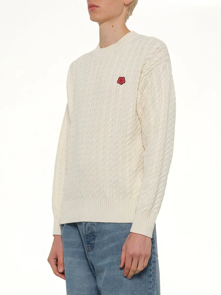 KENZO Boke Flower Cable Knit Jumper in Ecru | Thumbnail 2 KENZO Boke Flower Cable Knit Jumper in Ecru | Thumbnail 2