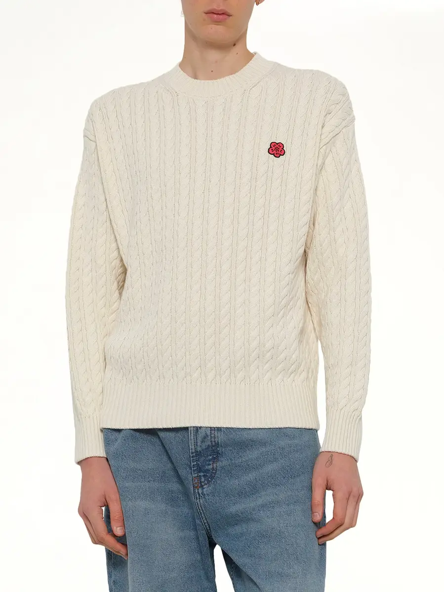 KENZO Boke Flower Cable Knit Jumper in Ecru | Thumbnail 6 KENZO Boke Flower Cable Knit Jumper in Ecru | Thumbnail 6