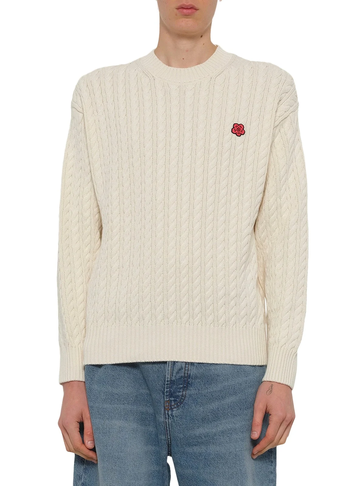KENZO Boke Flower Cable Knit Jumper in Ecru