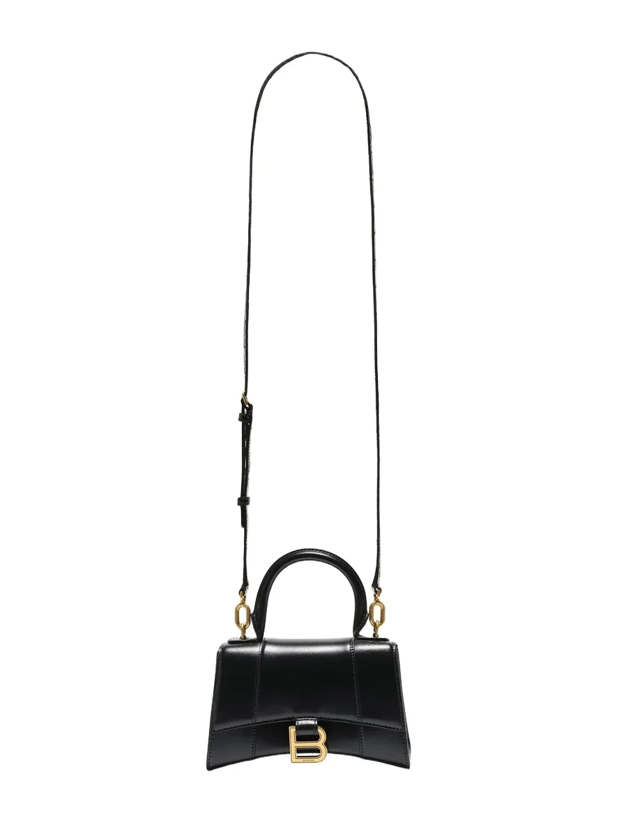 Balenciaga Hourglass XS Handbag in Box Calfskin Black