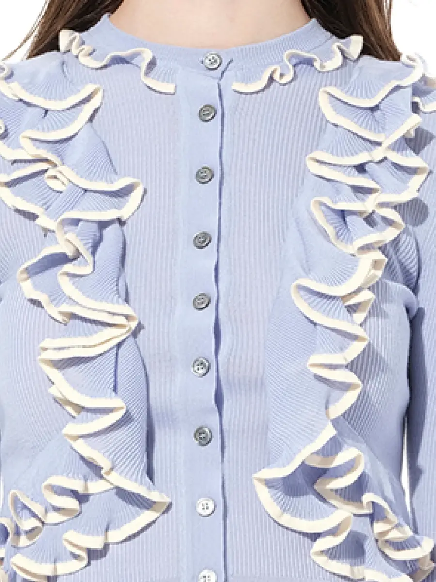 Alexander McQueen Ruffle Knit Cardigan in Light Blue | Thumbnail 3 Alexander McQueen Ruffle Knit Cardigan in Light Blue | Thumbnail 3