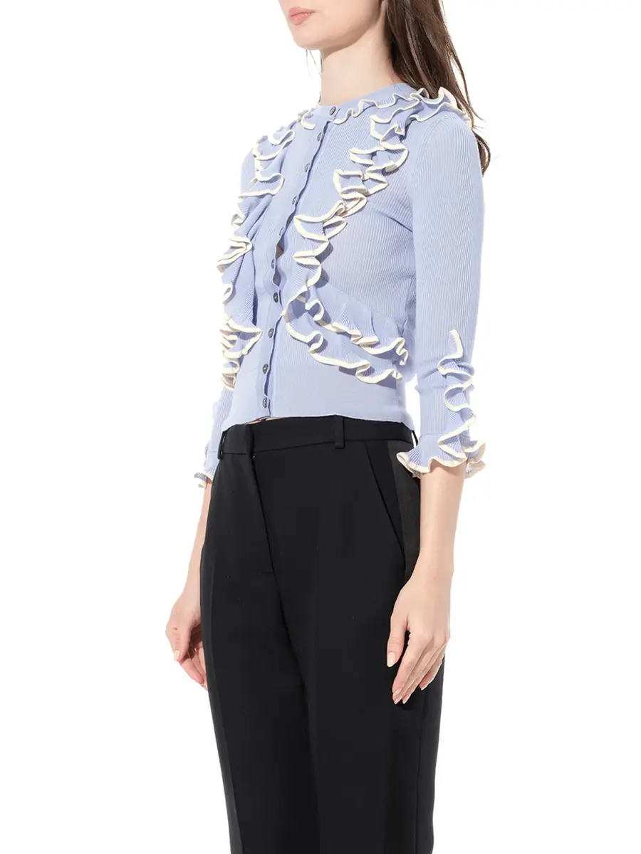 Alexander McQueen Ruffle Knit Cardigan in Light Blue | Thumbnail 5 Alexander McQueen Ruffle Knit Cardigan in Light Blue | Thumbnail 5