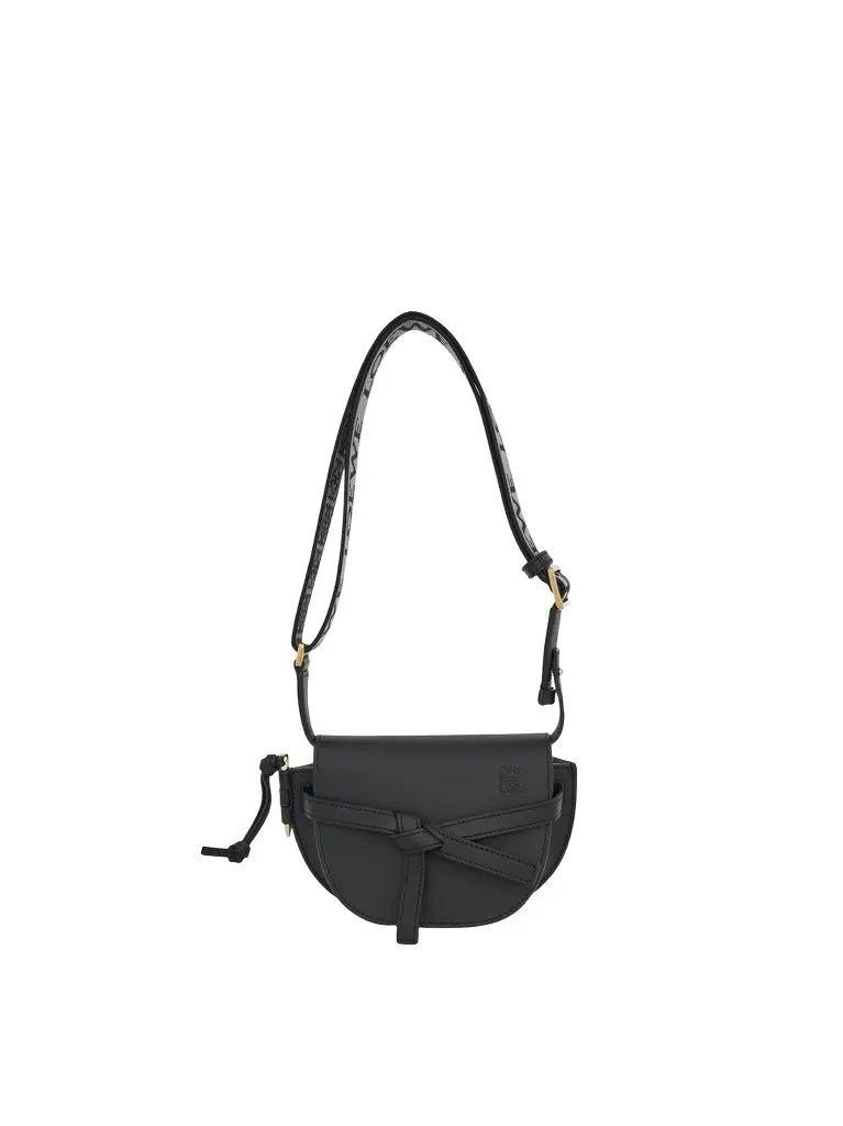Loewe Mini Gate Dual Bag in Soft Calfskin And Jacquard Strap Black