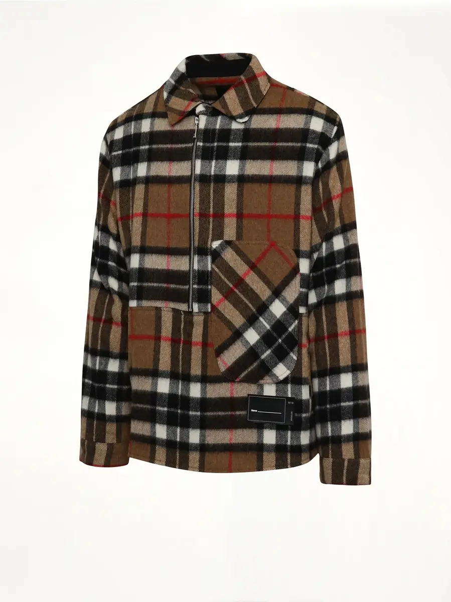 We11Done Check Anorak Wool Shirt in Camel | Thumbnail 3
