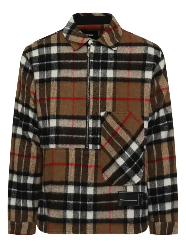 We11Done Check Anorak Wool Shirt in Camel