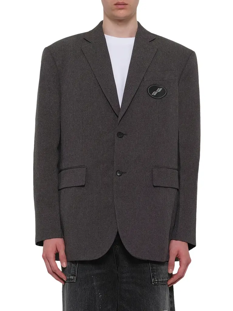 We11Done Oversized Suit Logo Blazer in Charcoal Grey | Image 1 We11Done Oversized Suit Logo Blazer in Charcoal Grey | Image 1