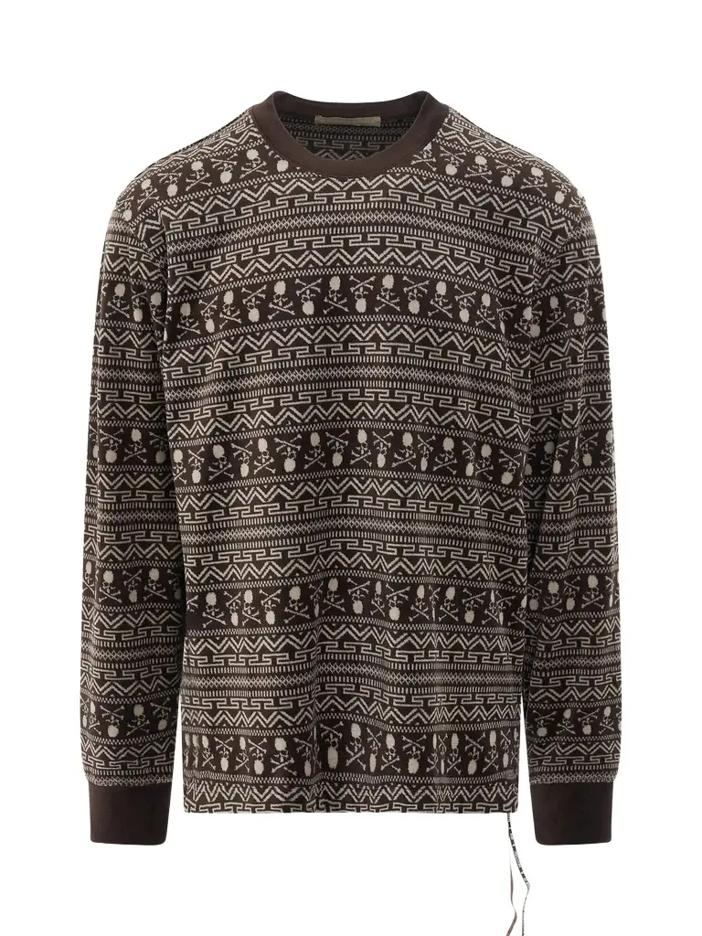 MASTERMIND Allover Tribal Skull Velour Long Sleeve T-shirt
