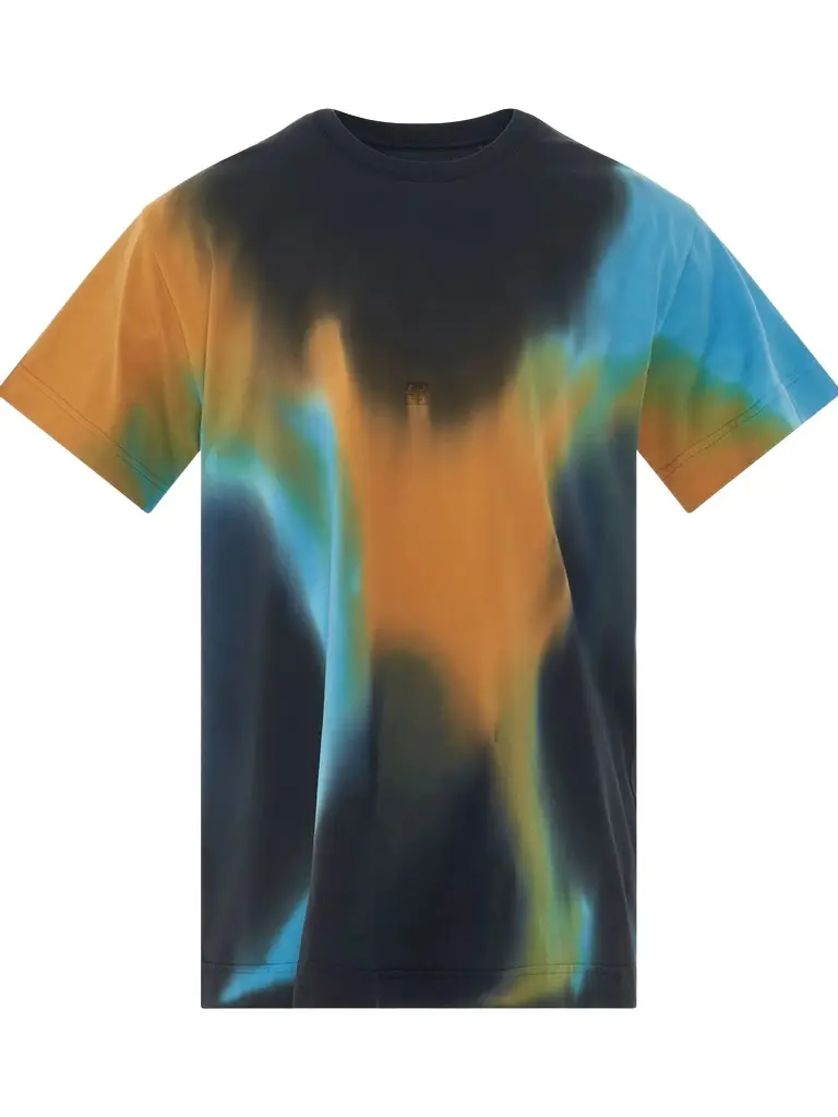 Givenchy 4G Embroidered Oversized Tiedye Back Cut T-shirt in Black/blue | Image 1 Givenchy 4G Embroidered Oversized Tiedye Back Cut T-shirt in Black/blue | Image 1