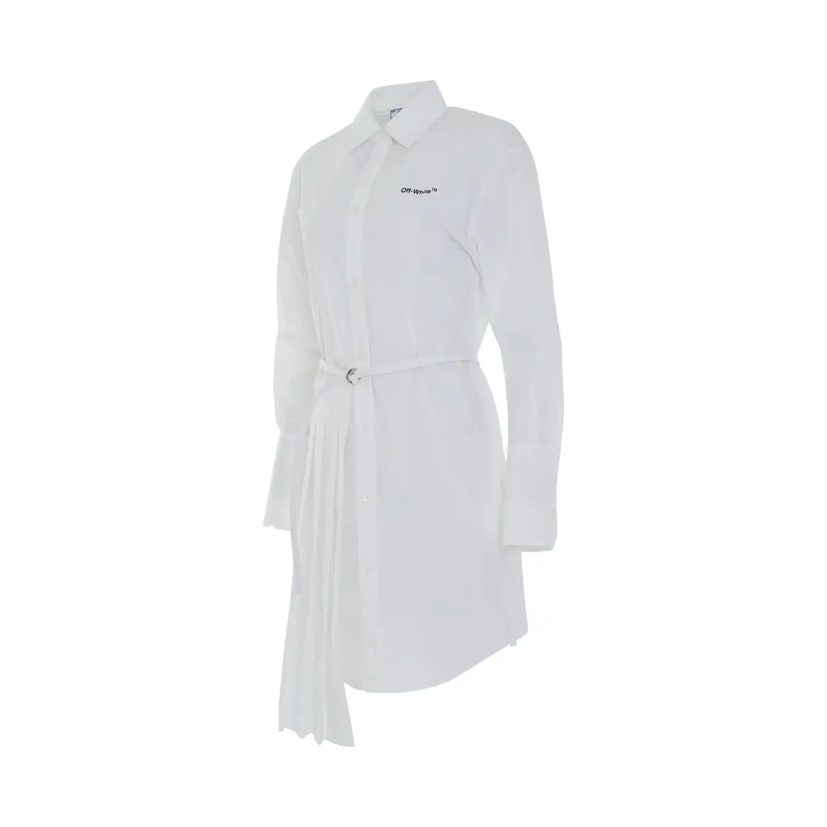 Off-White Diagonal Plisse Shirt Dress in White/black | Thumbnail 3