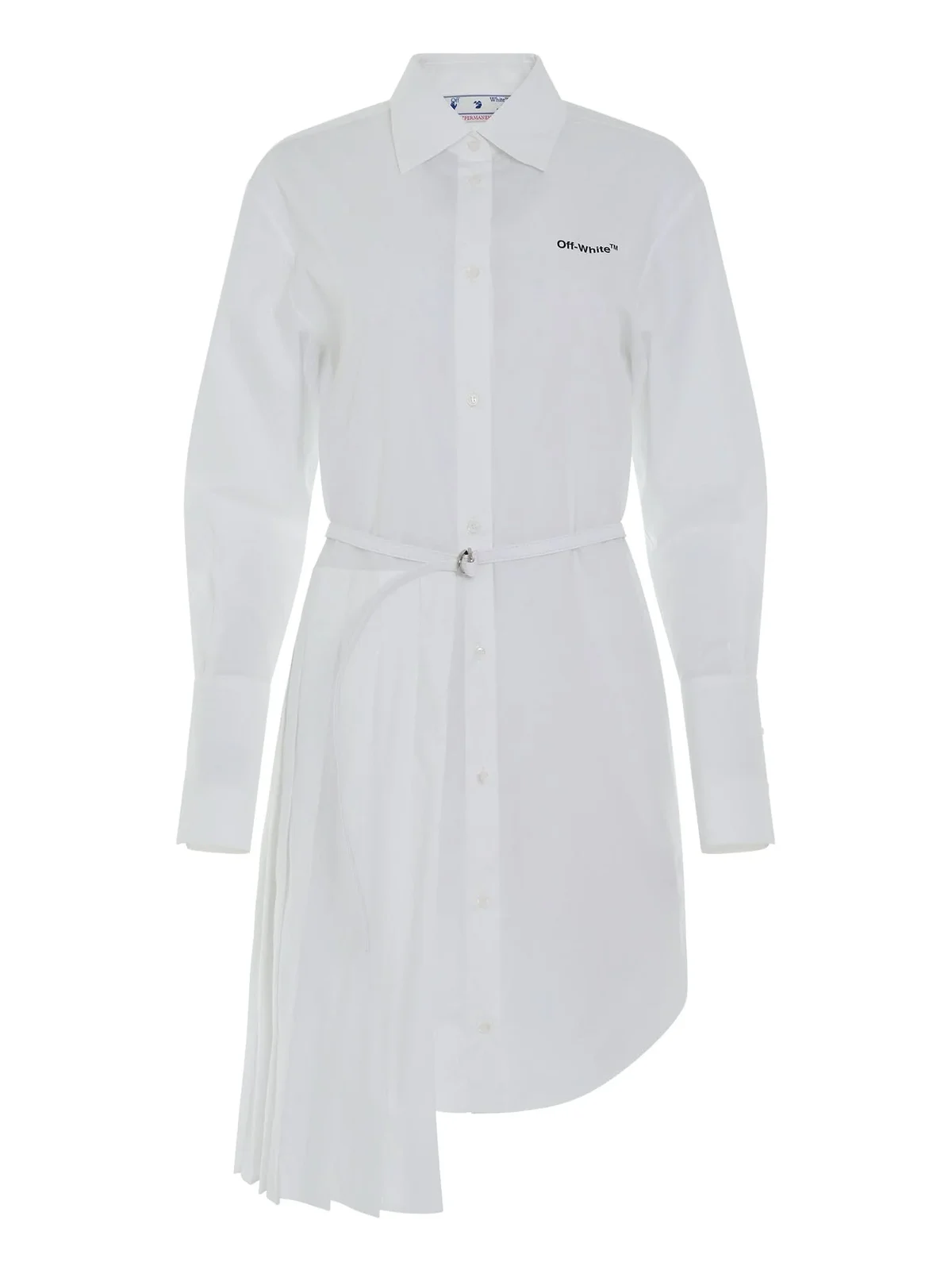 Off-White Diagonal Plisse Shirt Dress in White/black