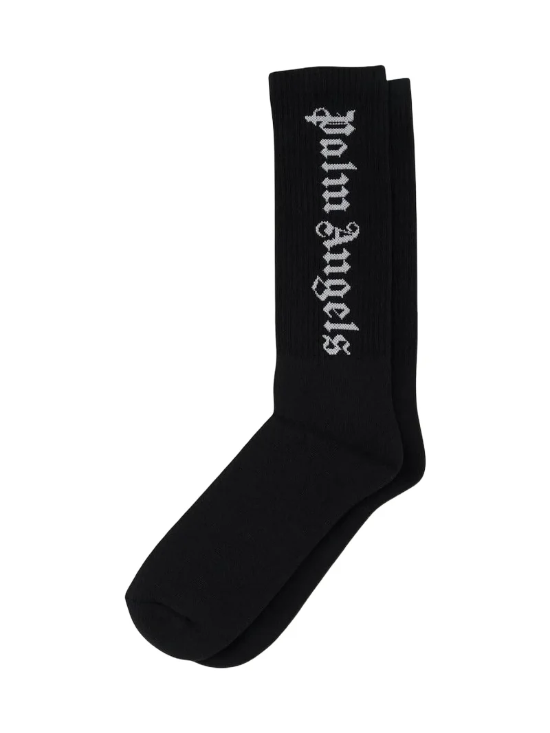 Palm Angels Vertical Logo Socks in Black/white