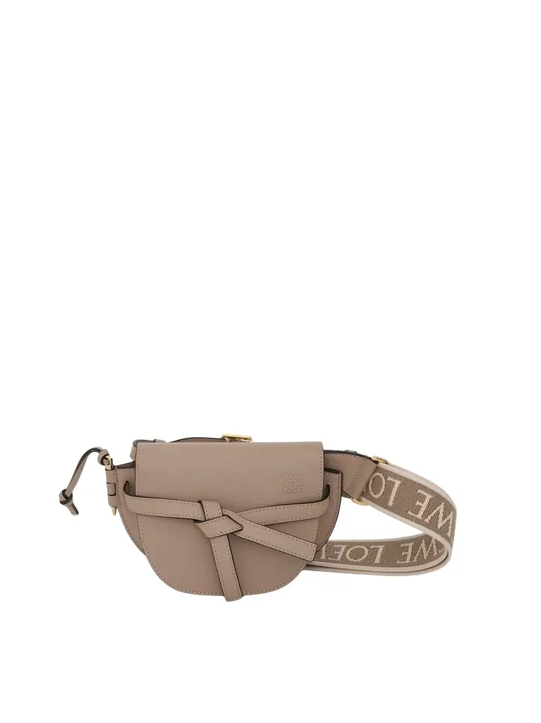 Loewe Mini Gate Dual Bag in Soft Calfskin And Jacquard Strap Sand