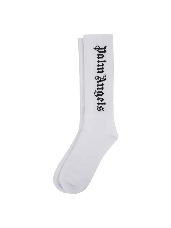 Palm Angels Vertical Logo Socks in White/black