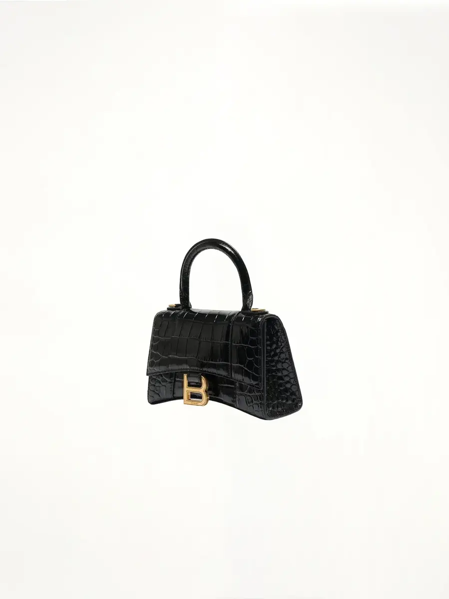 Balenciaga Hourglass XS Croco Embossed Bag in Black With Gold Plaque | Thumbnail 3 Balenciaga Hourglass XS Croco Embossed Bag in Black With Gold Plaque | Thumbnail 3