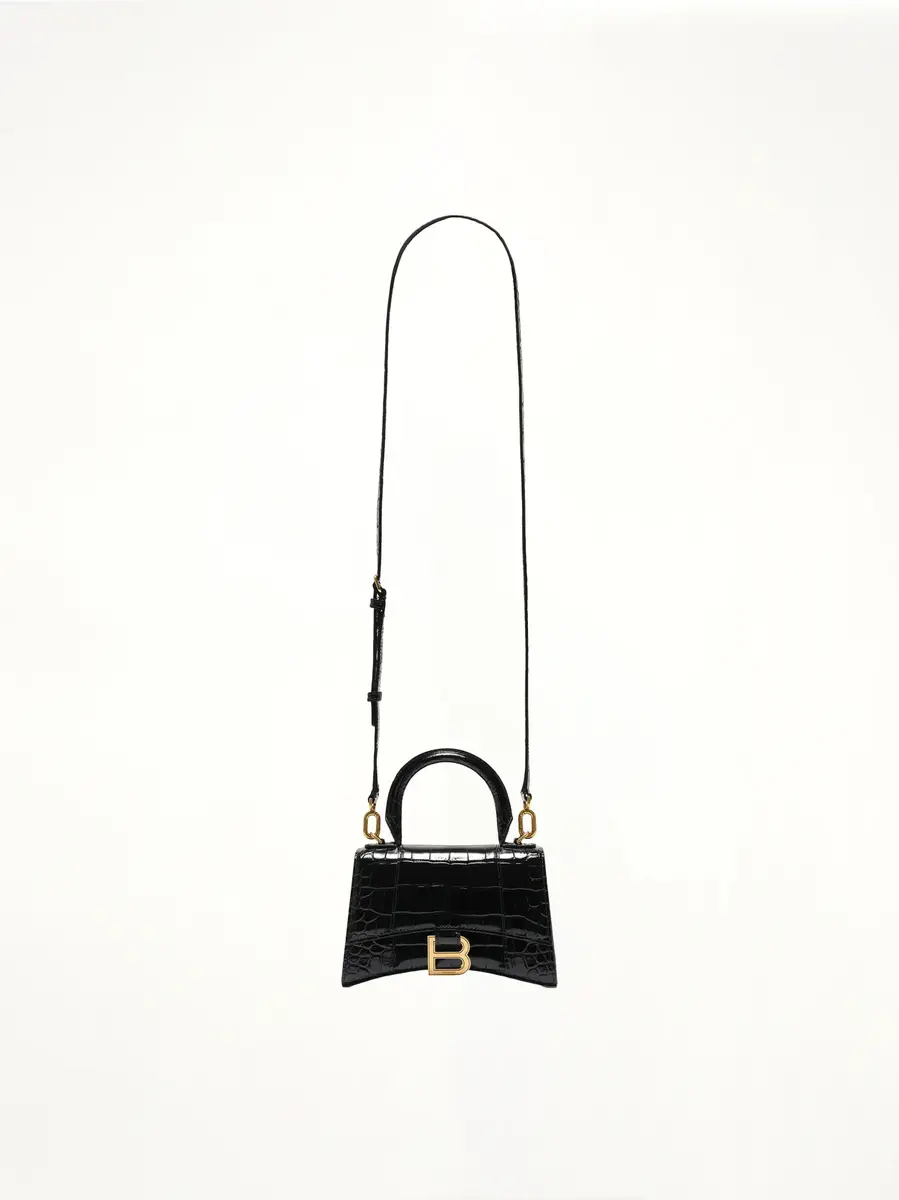 Balenciaga Hourglass XS Croco Embossed Bag in Black With Gold Plaque | Thumbnail 4 Balenciaga Hourglass XS Croco Embossed Bag in Black With Gold Plaque | Thumbnail 4