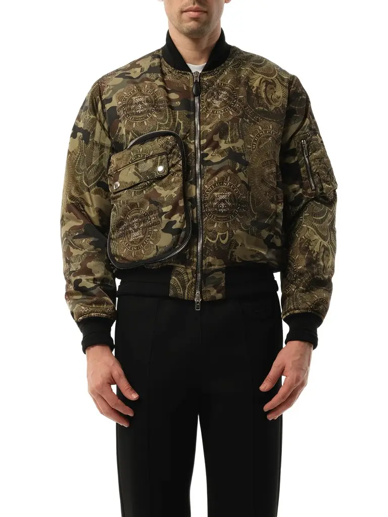 Givenchy Podium Dollar Bomber Jacket in Khaki Green | Image 1 Givenchy Podium Dollar Bomber Jacket in Khaki Green | Image 1