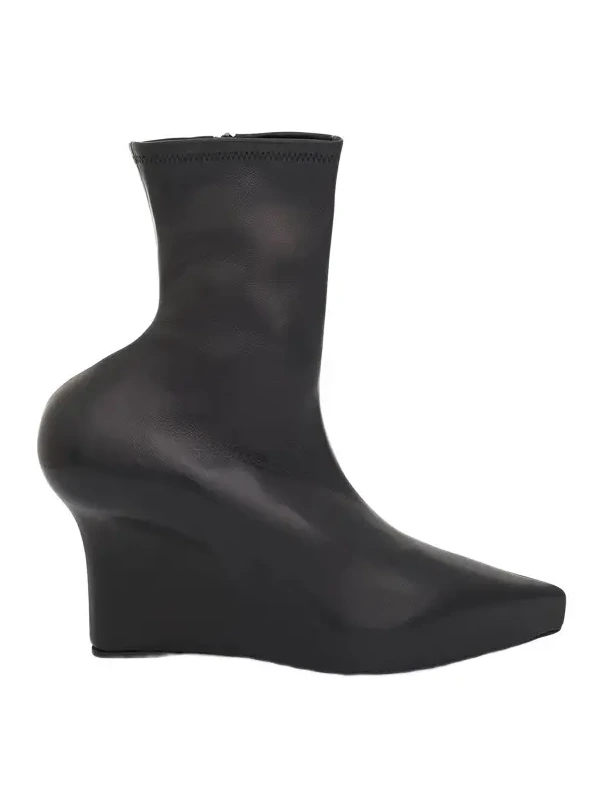 Wedge Ankle Boot in Stretch Leather Black
