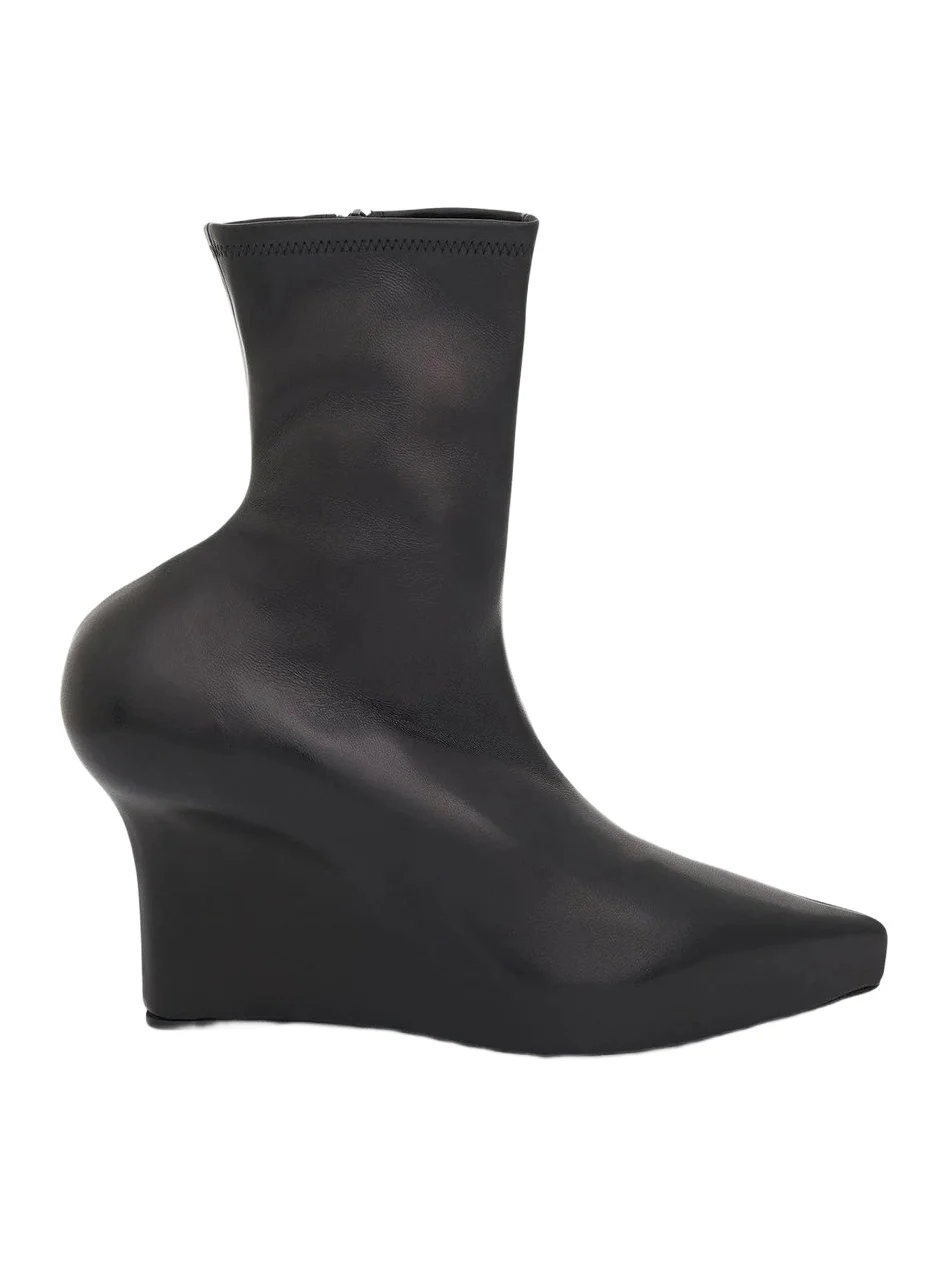 Wedge Ankle Boot in Stretch Leather Black Wedge Ankle Boot in Stretch Leather Black