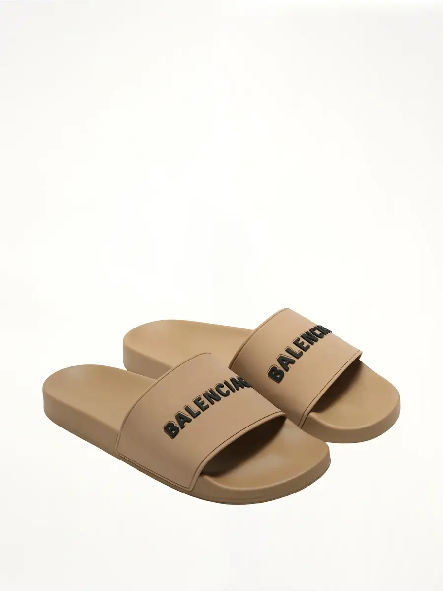 Balenciaga 3D Logo Pool Slide Sandal in Beige/black Beige | Thumbnail 3