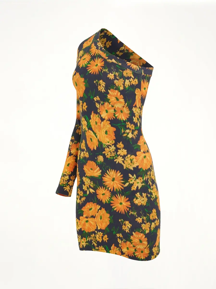 Balenciaga Asymmetric Mini Dress in Yellow/navy | Thumbnail 3 Balenciaga Asymmetric Mini Dress in Yellow/navy | Thumbnail 3